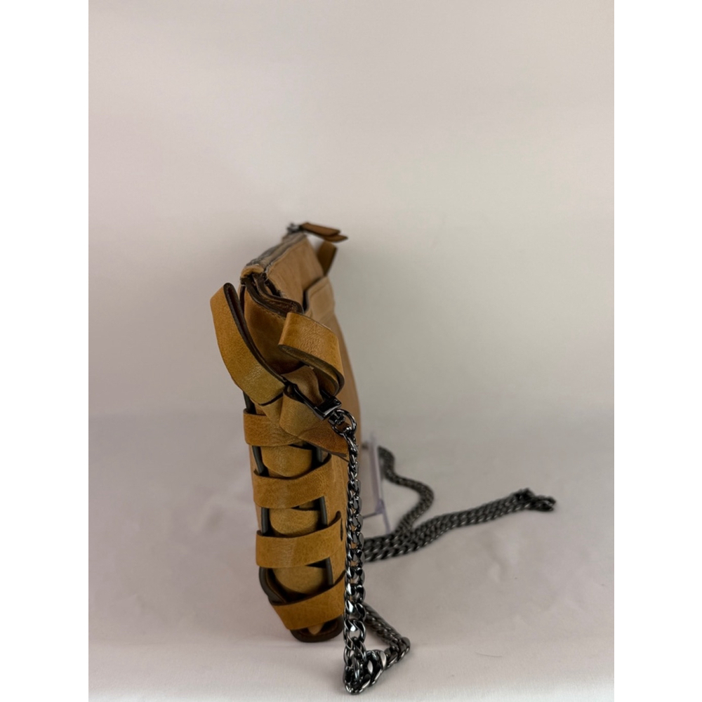 Women's Authentic Miu Miu Tan Leather Clutch Chain Crossbody Bag Metal Braided - Picture 3 of 11